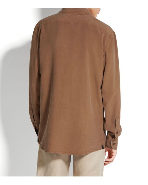 Zegna Brown Silk Garment-dyed Shirt for men