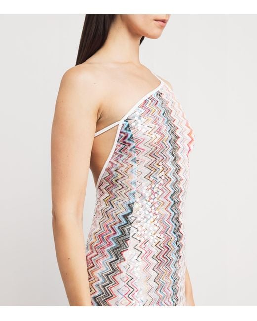 missoni one shoulder maxi dress Viscose Blend Long dress with Chevron Pattern