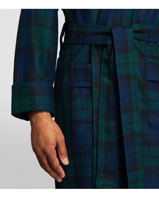 Derek Rose Blue Wool Tartan Robe for men