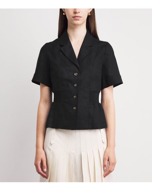 ME+EM Black Linen-Blend Soft Sculpt Top