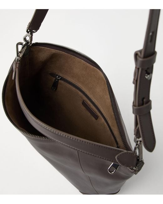 Brunello Cucinelli Gray Leather Bc Duo Shoulder Bag
