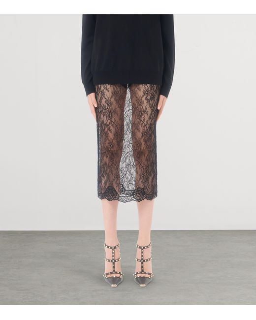 Valentino Gray Lace Midi Pencil Skirt