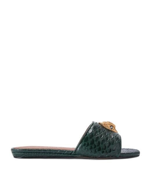 Kurt Geiger Green Snake-Embossed Kensington Eagle Flat Sandals