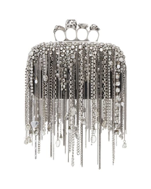 Alexander McQueen Metallic Crystal Skull Four-Ring Clutch Bag