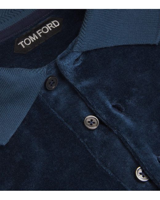 Tom Ford Blue Stretch-Velvet Polo Shirt for men