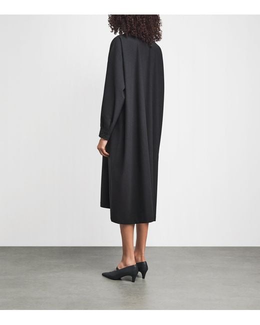 Eskandar Black Stretch-Wool Midi Shirt Dress