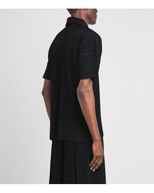Homme Plissé Issey Miyake Black Pleated Polo Shirt for men