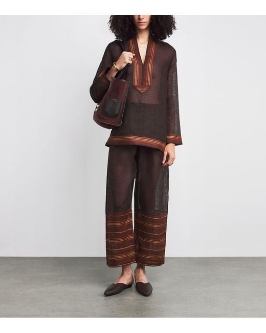 Tory Burch Brown Linen Stripe Tunic