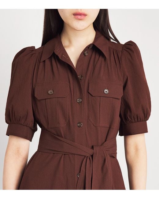 ME+EM Brown Stretch-Cotton Seersucker Midi Shirt Dress