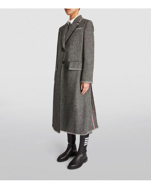Thom Browne Gray Wide-Lapel Overcoat