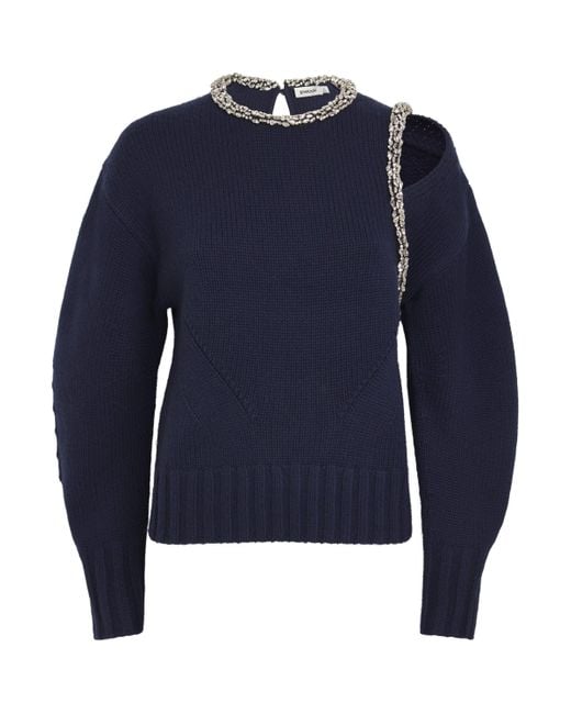 Jonathan Simkhai Blue Wool-Blend Embellished Monroe Sweater