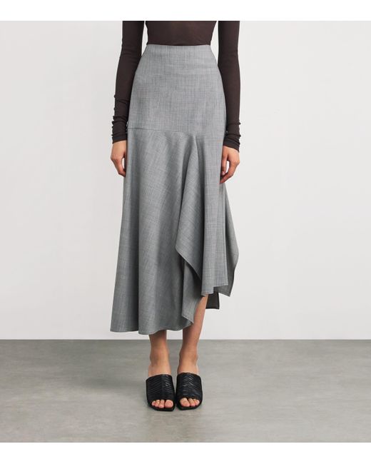 Fabiana Filippi Gray Wool-Blend Asymmetric Midi Skirt