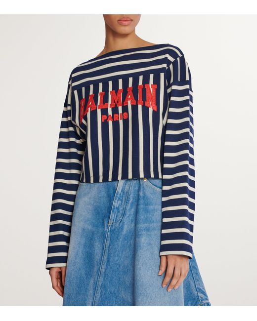 Balmain Blue Striped Logo T-Shirt