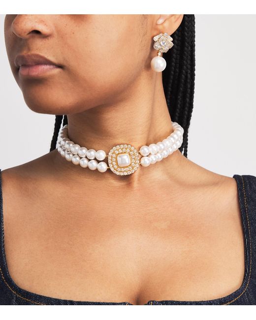 Self-Portrait Natural Crystal And Faux Pearl Choker
