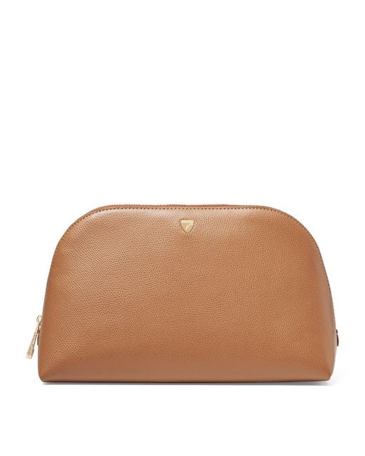 Aspinal Brown Large Grained Leather Cosmetics Case