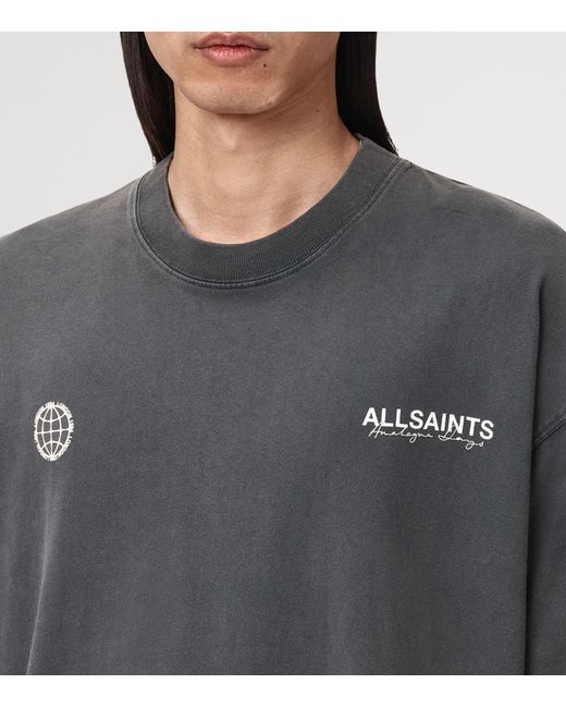 AllSaints Gray Organic Cotton Emblem Hoodie for men
