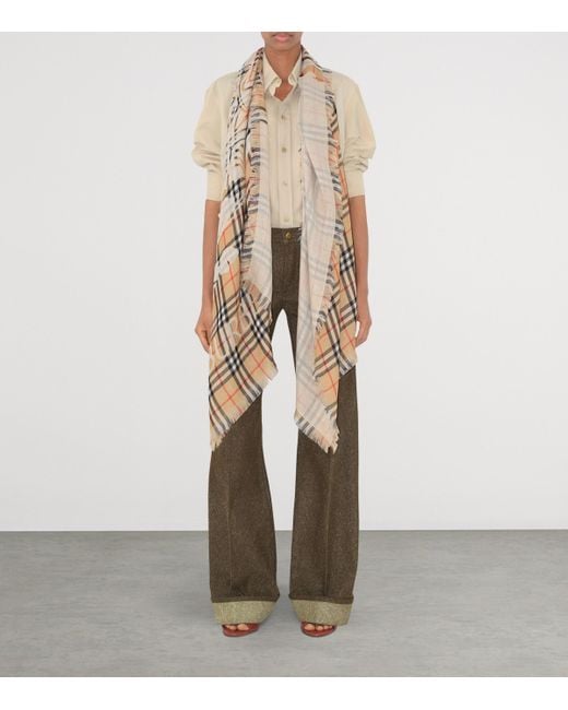 Burberry Natural Wool Wide Ekd Check Scarf
