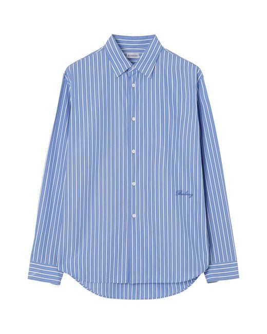 Burberry Blue Cotton Striped Shirt for men