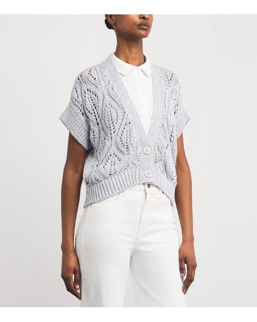 Eleventy Gray Openwork Knit Cardigan
