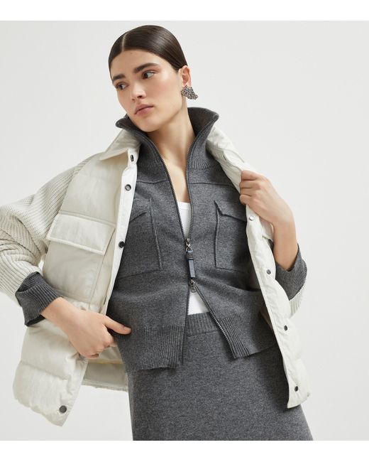 Brunello Cucinelli White Down Hybrid Puffer Jacket