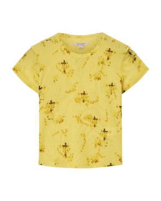 AllSaints Yellow Mesh Floral Ellie T-Shirt