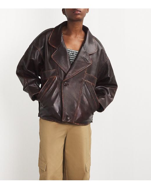 Sandro Black Double-Breasted Leather Jacket