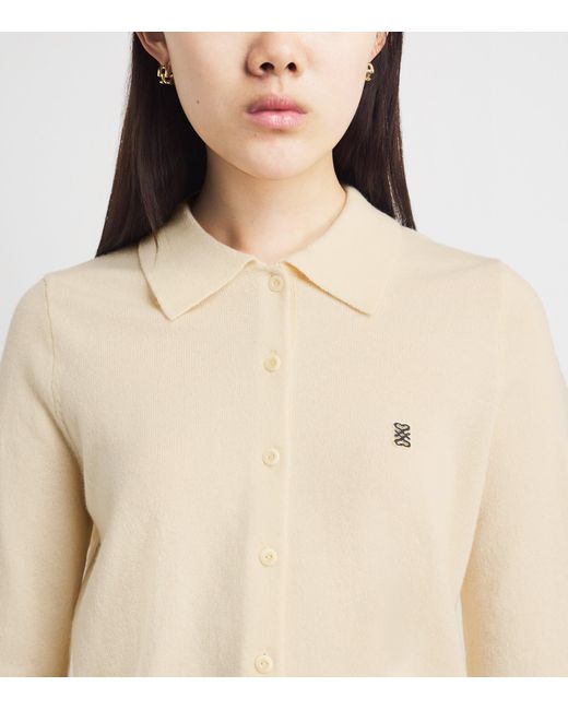 Sandro White Wool-Cashmere Polo Cardigan