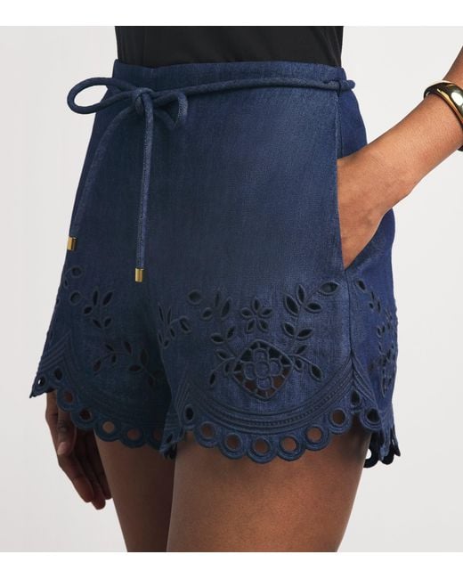 Zimmermann Blue Denim Broderie Mahon Shorts