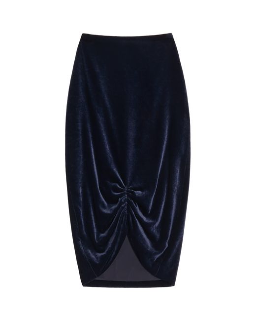 Valentino Blue Velvet Gathered Midi Skirt