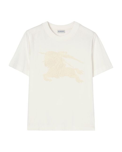 Burberry White Cotton Crochet Ekd T-Shirt