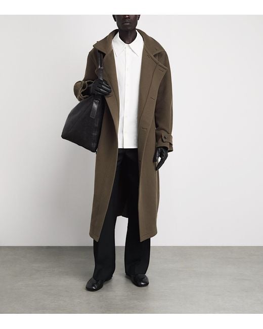 Lemaire Brown Wool Oversized Wrap Coat for men