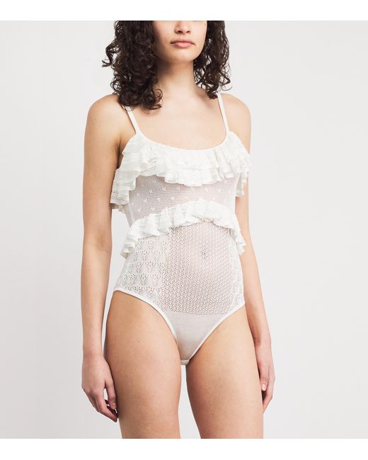 Ulla Johnson White Knitted Ruffle Bania Bodysuit