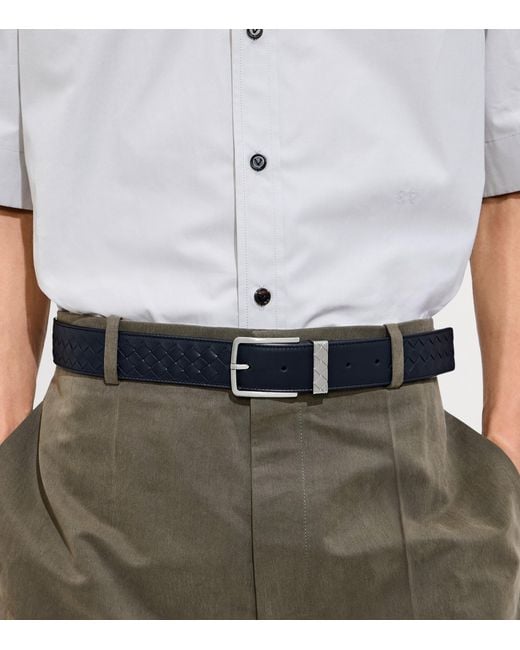 Bottega Veneta Black Leather Intrecciato Loop Belt for men