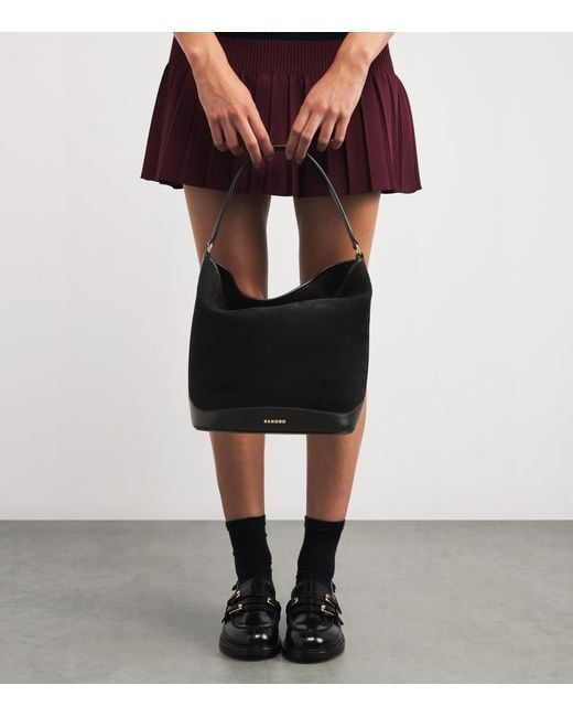 Sandro Black Suede Tangoso Bucket Bag