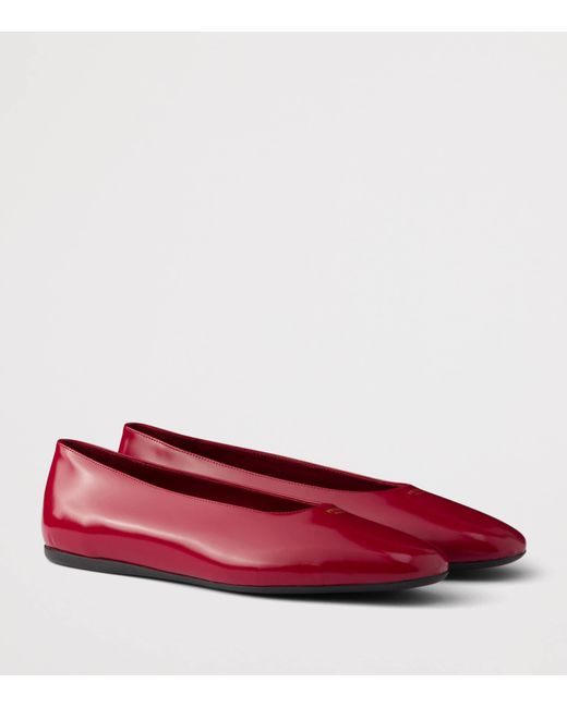 Prada Red Leather Logo Ballet Flats