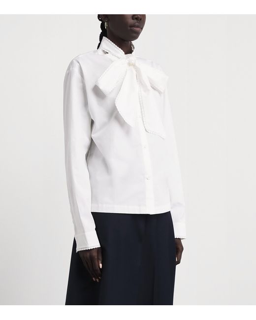 Maje White Cotton Pussybow Shirt