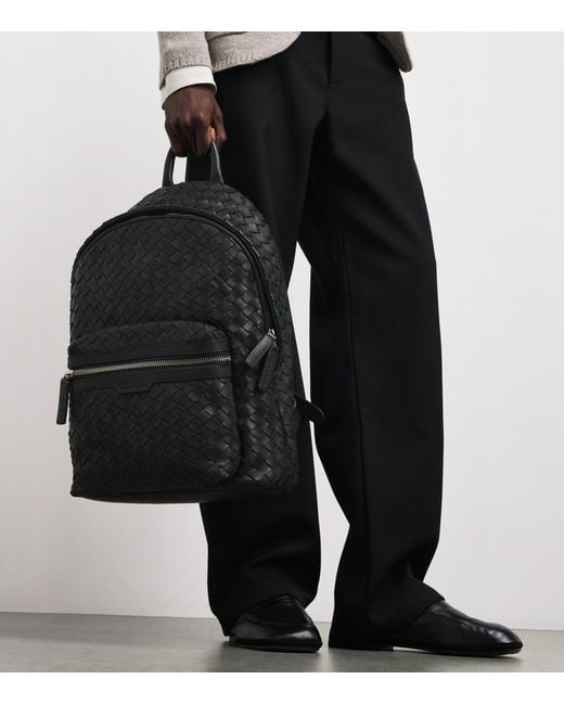 Officine Creative Black Leather Woven Armor Backpack for men