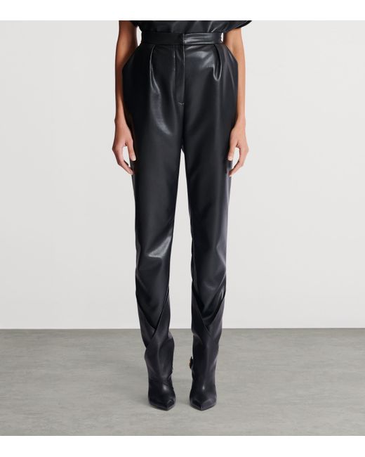 Balmain Gray Faux Leather High-Rise Slim Trousers