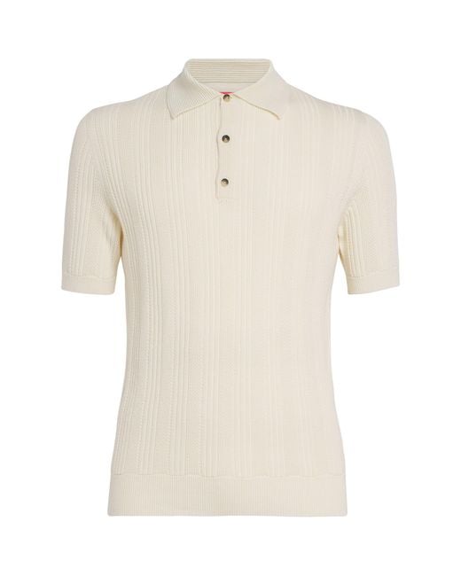 Isaia Natural Wool-Silk-Cashmere Knit Polo Shirt for men