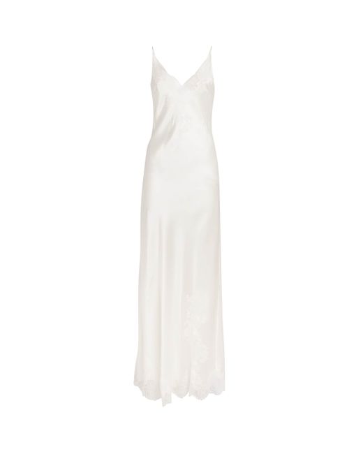 Carine Gilson White Silk Lace-Detail Long Slip Dress
