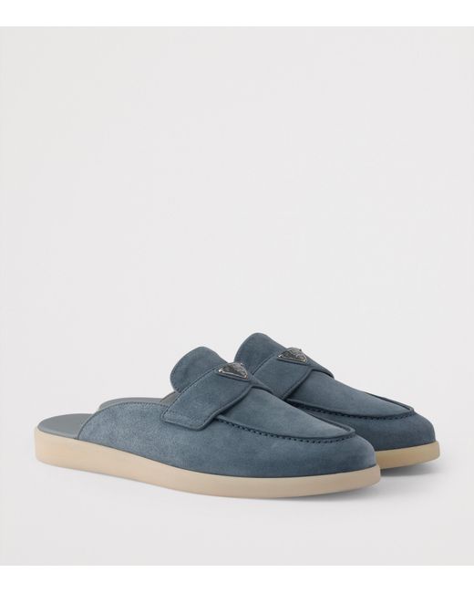 Prada Blue Suede Triangle Mules for men