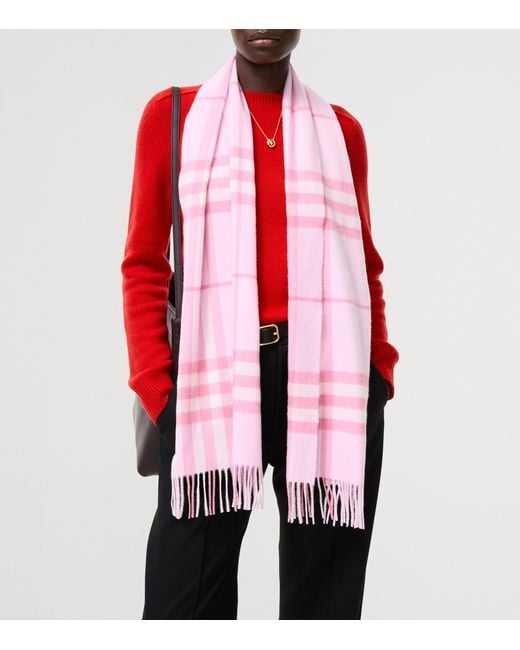 Burberry Pink Cashmere Check Scarf