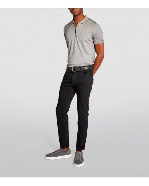 Canali Gray Wool-blend Half-zip Polo Shirt for men