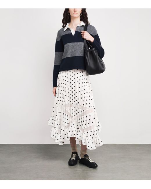 Claudie Pierlot White Polka-Dot Pleated Midi Skirt
