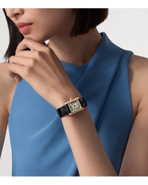Cartier Black And Diamond Tank Louis Watch