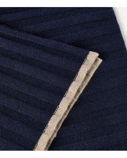 Brunello Cucinelli Blue Cashmere Ribbed Scarf for men