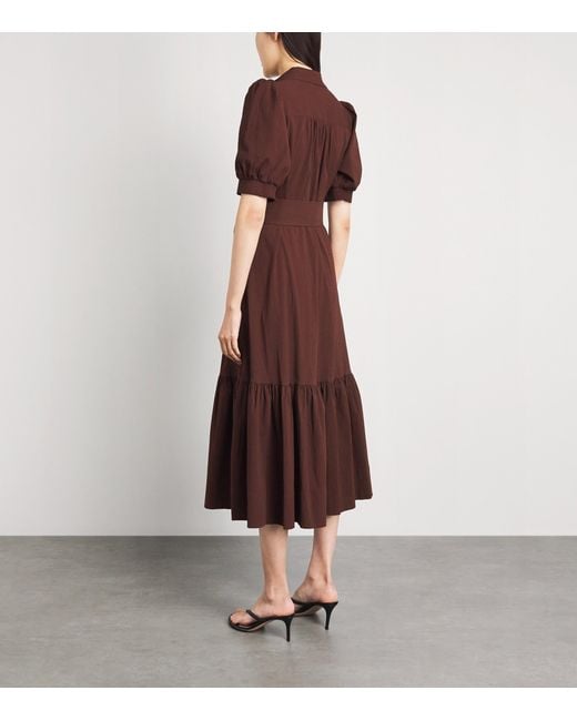 ME+EM Brown Stretch-Cotton Seersucker Midi Shirt Dress