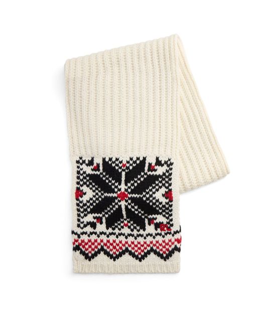 Polo Ralph Lauren White Wool Jacquard Snowflake Scarf