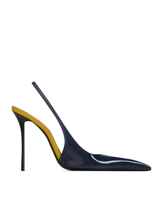 Saint Laurent Blue Patent Leather Amalia Slingback Pumps 110