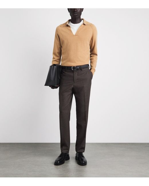 Lardini Natural Virgin Wool-Cashmere Open-Collar Polo Shirt for men
